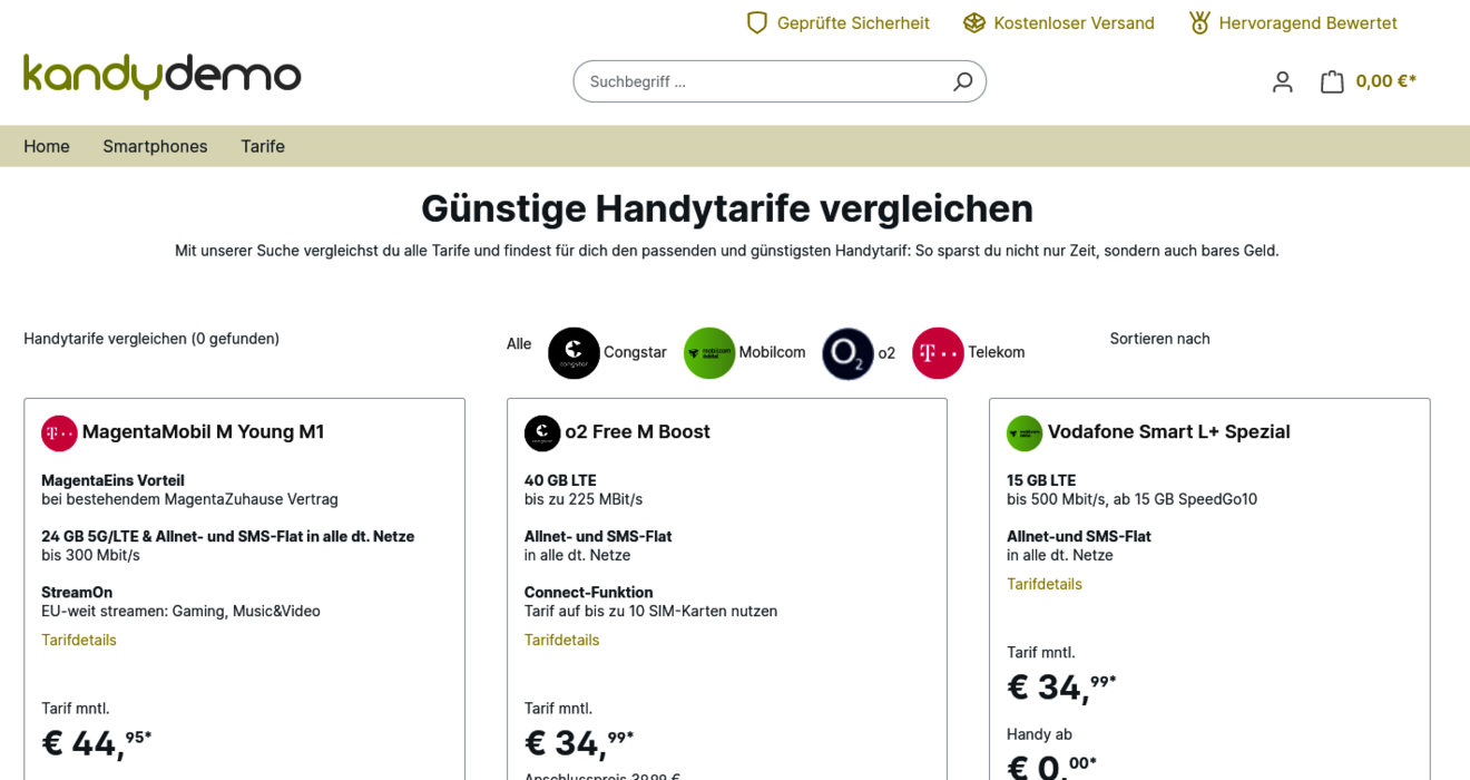 Handy-Onlineshop mit Shopware